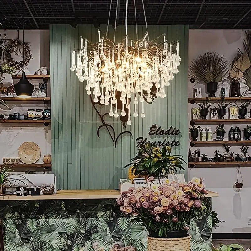 Black Crystal Chandelier, Modern Ceiling Chandelier, Flower Hanging Lighting, Frost Branch Raindrop Chandelier, Suitable for Dining Rooms, Living Rooms, Bedrooms, Entrances (24 Inch Round, G9 * 10)