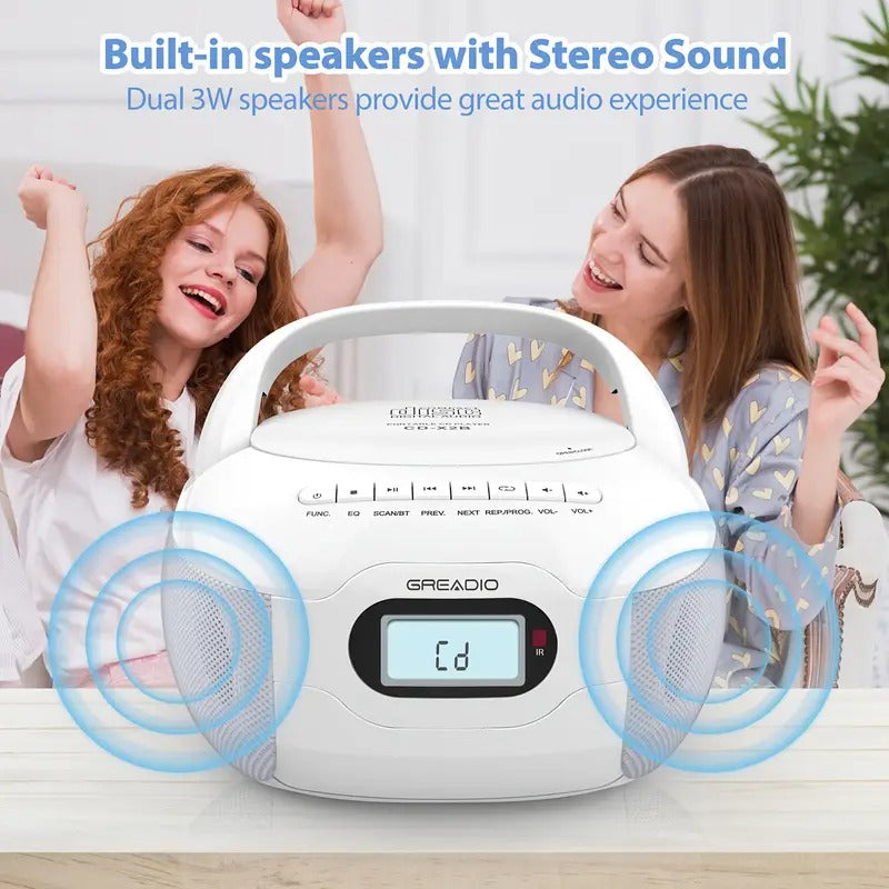 Portable FM Radio Boombox CD Player with LCD Display, Wireless, CD-R/RW Compatible, TF/USB/AUX Inputs, Headphone Jack & Loud Sound - Durable ABS Construction for Home, Seniors, Travel