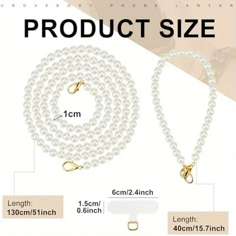 Set of 2 Pearl Beaded Lanyards for Mobile Phones, Designed for Crossbody And Wrist Use, Featuring Tether Tabs Suitable for Various Phone Cases, Bags, And Purses.