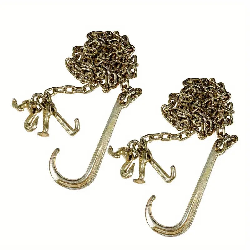 [10ft Heavy-Duty Tow Chains] Heavy-Duty G70 Tow Chains 10ft - 5/16" with J Hooks, Long Shank & Grab Hook for Flatbed Trucks and Wreckers - Golden Zinc Finish