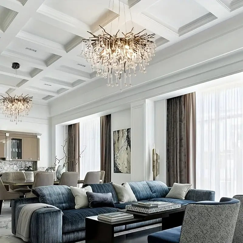 Black Crystal Chandelier, Modern Ceiling Chandelier, Flower Hanging Lighting, Frost Branch Raindrop Chandelier, Suitable for Dining Rooms, Living Rooms, Bedrooms, Entrances (24 Inch Round, G9 * 10)