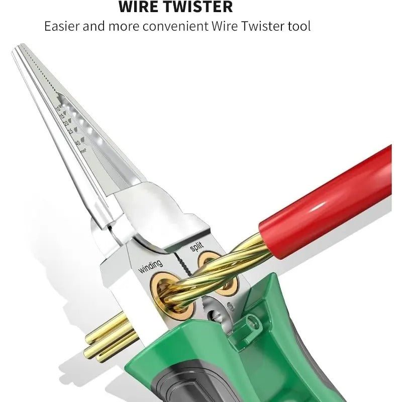 8-in-1 Wire Crimper Stripper with Voltage Detector & Dual Alarms - Heavy Duty 12-250V AC/DC Tester for Hot/Neutral Wires - Electrician, HVAC, Car Repair Tool (Green), Wire Stripping Tool, Electrician Essentials, Ergonomic Design, Robust Construction