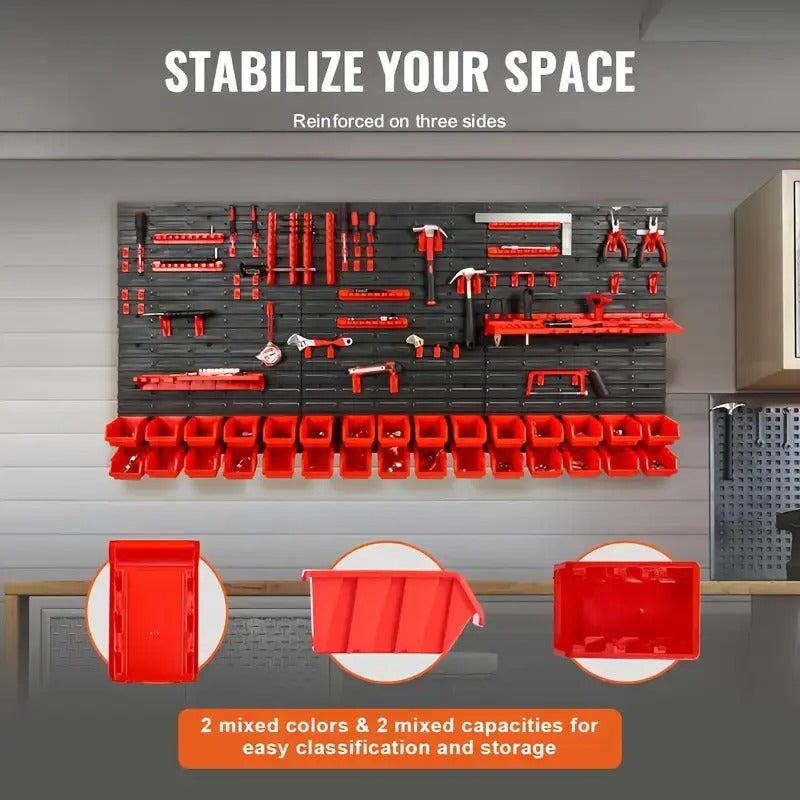 A Practical Set Of Tool Racks, Screws And Nuts, Bolts, Nails, Beads And Small Hardware Accessories Storage Racks, Storage Racks for Wrenches And Screwdrivers, A Red And Black Wall-mounted Storage System