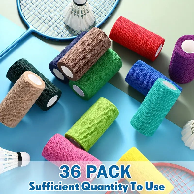 36pcs Self-Adherent Bandage Wrap - Breathable Cohesive Elastic Adhesive Tape for Athletic Support, Stretch Sports Wrist & Ankle Injury Prevention, 4"x5" (Classic Color Mix)