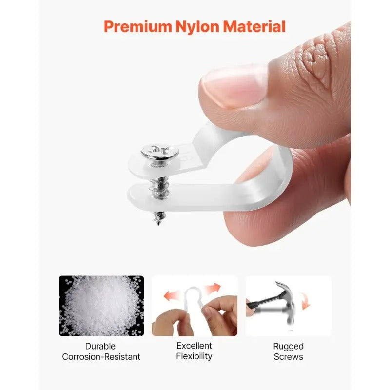 100-Pack Heavy-Duty RType Cable Clips - with Screw Hole for Secure Cable Management - Compatible with Electrical Outlets, Panels, Wiring Systems - Ideal for Home, Office, Industrial Use - Space-Saving Wire Clamps