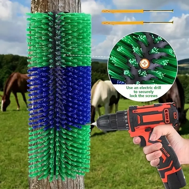 2pcs Livestock Scratching Brush (green), 17.5*7.8, Suitable for Livestock Combing Hair, Depilation, Nylon Material Thick Bristles Are More Durable. Suitable for Horses, Sheep, Elk, Cows. Each Piece Comes with 4 Screws for Fixing.