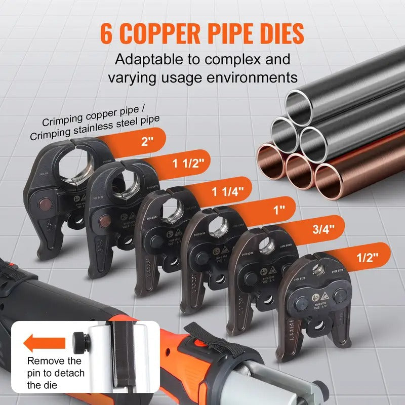 VEVOR Pro Press Tool Pipe Crimping Kit Press Tool Battery Kit with 6 Jaws