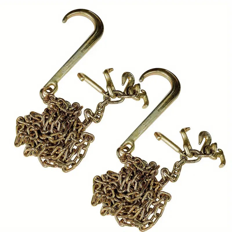 [10ft Heavy-Duty Tow Chains] Heavy-Duty G70 Tow Chains 10ft - 5/16" with J Hooks, Long Shank & Grab Hook for Flatbed Trucks and Wreckers - Golden Zinc Finish