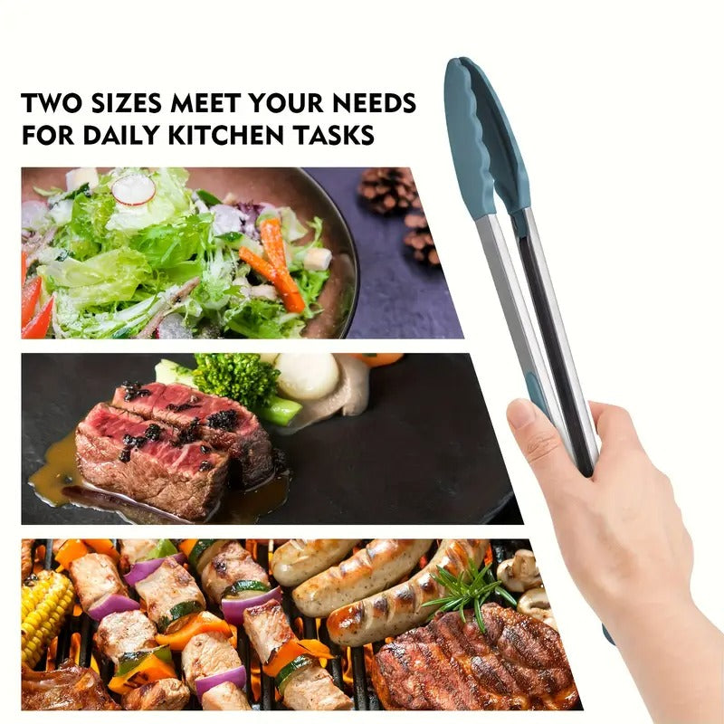 3pcs Premium Stainless Steel Locking Kitchen Clips with Silicone Tips, 3-7", 9" And 12" Set, Suitable for Barbecue, Outdoor Grilling, Barbecue Clips, Easily Pick Up Barbecue, Easy to Clean