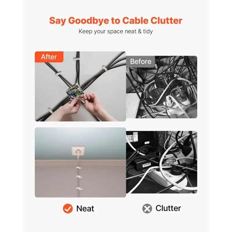 100-Pack Heavy-Duty RType Cable Clips - with Screw Hole for Secure Cable Management - Compatible with Electrical Outlets, Panels, Wiring Systems - Ideal for Home, Office, Industrial Use - Space-Saving Wire Clamps