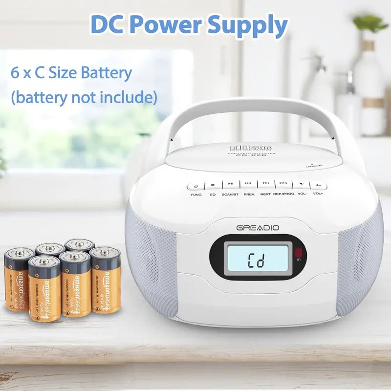 Portable FM Radio Boombox CD Player with LCD Display, Wireless, CD-R/RW Compatible, TF/USB/AUX Inputs, Headphone Jack & Loud Sound - Durable ABS Construction for Home, Seniors, Travel