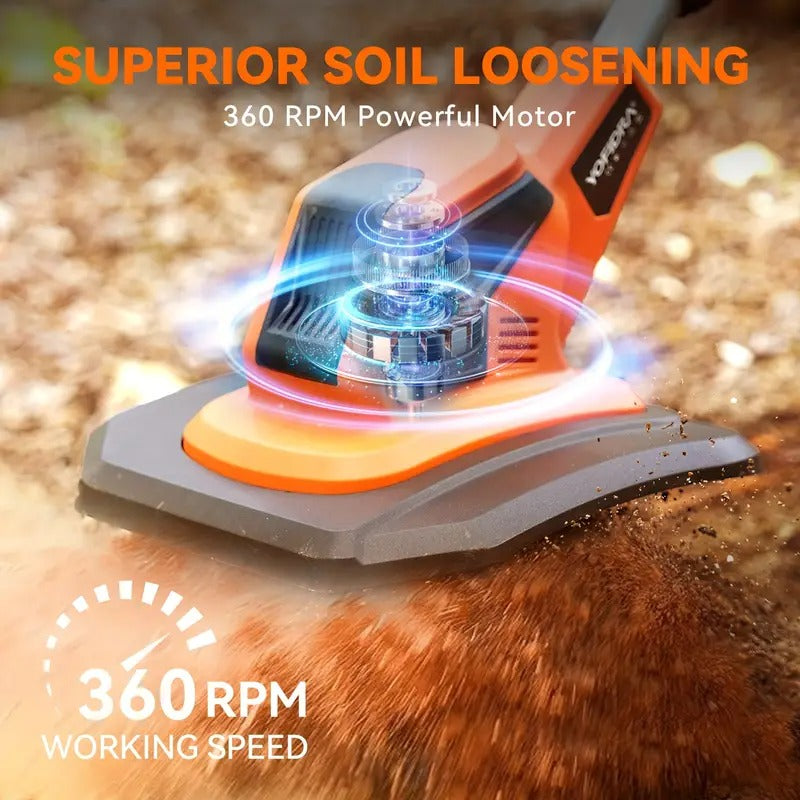 Cordless Electric Tiller, 360 RPM, Cordless Handheld Tiller for Home Use with 2 Batteries, Suitable for Lawn/Gardening/Soil Tilling, Garden Tiller, Lawn Care Equipment, Ergonomic Handle, Durable Construction, Lightweight Design, Sturdy Build
