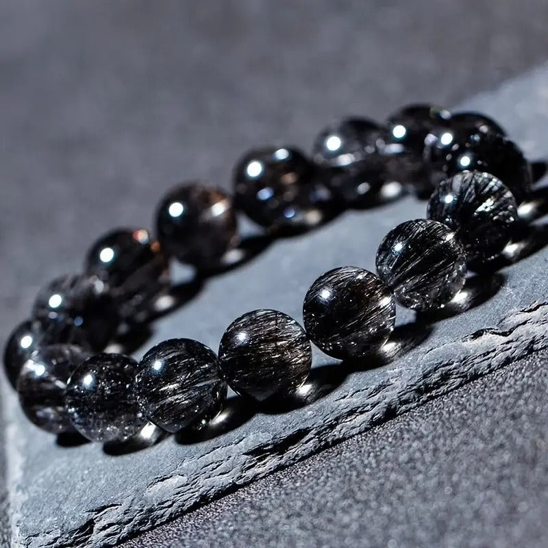 Natural Black Hair Quartz Black Crystal Bracelet Transfer Bead Couple Gift