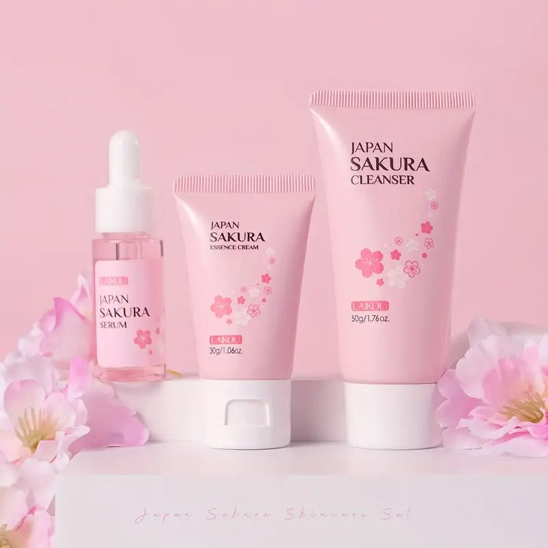 Gentle 10pcs Sakura Skin Care Kit - Day & Night Care for All Skin Types - Moisturizing Cream for Travelling, Holiday Gift