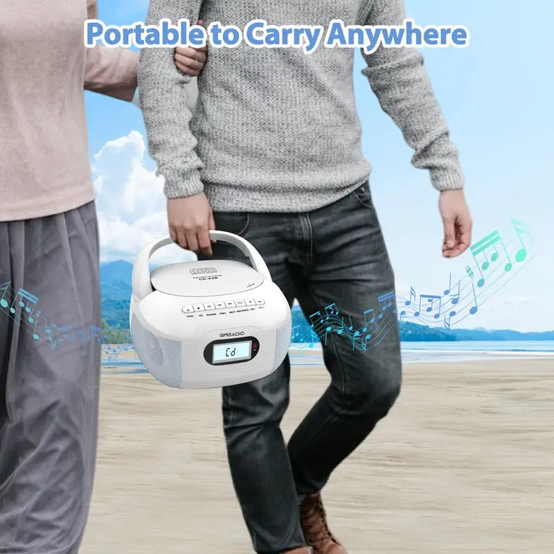 Portable FM Radio Boombox CD Player with LCD Display, Wireless, CD-R/RW Compatible, TF/USB/AUX Inputs, Headphone Jack & Loud Sound - Durable ABS Construction for Home, Seniors, Travel