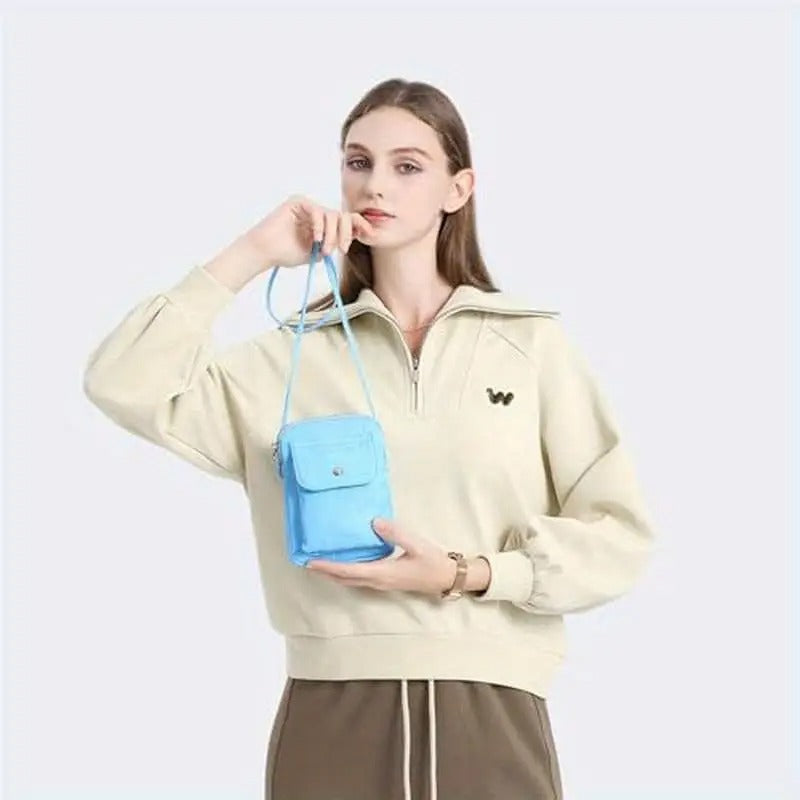 Trendy Nylon Crossbody Lanyard Bag for Mobile Phones with an Adjustable Strap.