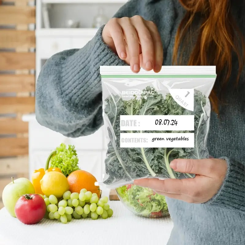 [Double Zipper Storage Bags] 300pcs Double Zipper Quart Food Storage Zip Bags - 2Mil, Freshness Easy Open Reclosable Clear Plastic Bags (8" * 8.1")