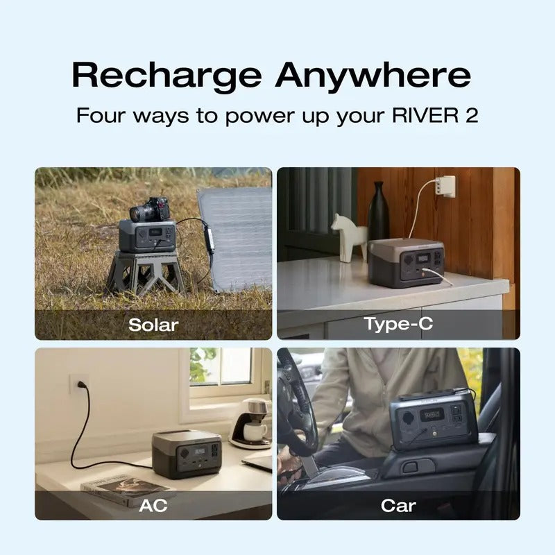 ECOFLOW Portable Power Station River 2 240 (243Wh) and River 3 Plus 270 (268Wh), LiFePO4 Battery, 1Hr Fast Charging Solar Power Bank for Outdoor Camping/RV Use