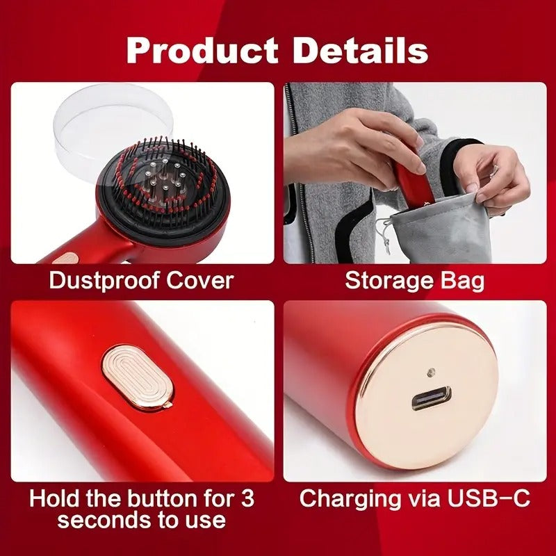 Electric Massage Comb, 1500mAh USB Rechargeable Scalp Massager Comb, Portable Electric Hair Brush for Head Relaxation, 3 Vibration Modes with Essential Oil Dispenser, Ergonomic