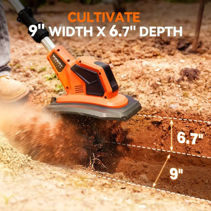 Cordless Electric Tiller, 360 RPM, Cordless Handheld Tiller for Home Use with 2 Batteries, Suitable for Lawn/Gardening/Soil Tilling, Garden Tiller, Lawn Care Equipment, Ergonomic Handle, Durable Construction, Lightweight Design, Sturdy Build