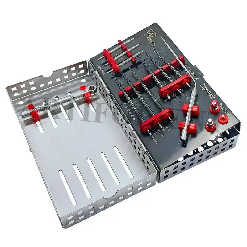 ARTIFOL 14 Pcs Dental Implant Zygomatic kit Black Titanium Coated Step Drills Set for Zygoma with Depth Probe and Ratchet Wrench Strong | Precise | Reliable OS1054