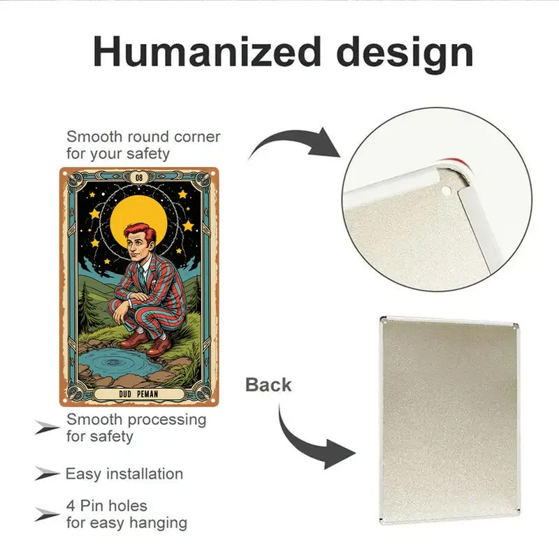 2D Flat, 1pc Dud Peman Tarot Illustration Aluminum Metal Wall Art - 8x12 Inch Mystical Night Sky Scene with Stars, Moon & Lake - Indoor/Outdoor Hanging Decorative Plaque for Home, Office, Cafe Decor, Mystical Wall Decor