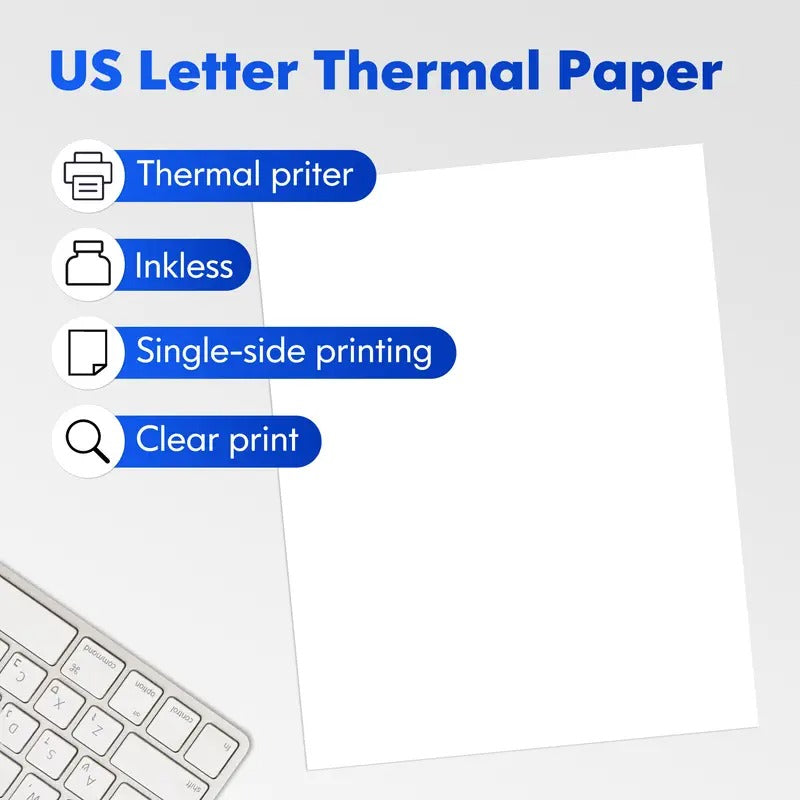 US Letter Thermal Paper 8.5 x 11 Inches, Single Sheet Thermal Paper, Quick Drying, Thermal Printer, Suitable For Office, School, Compatible With D810 Thermal Printer