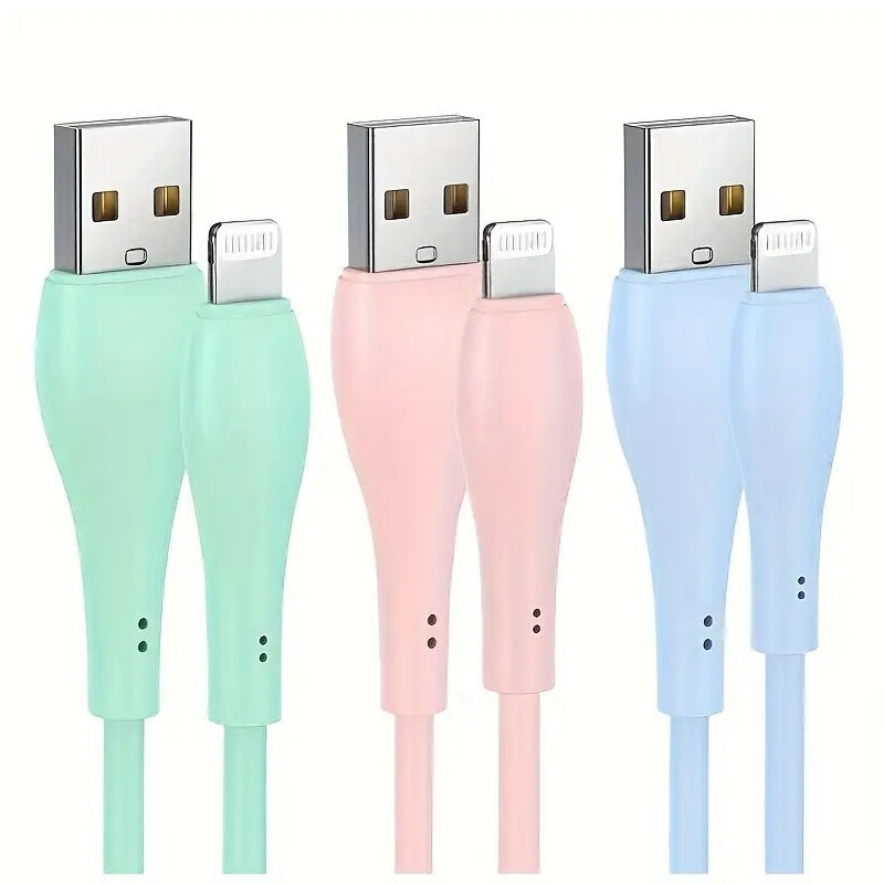 3-Pack For IPhone Charging Cable, 6ft/1.8m Fast Charging Cable, 3A Fast Charging Cable, Silicone USB Charging Cable, Suitable For IPhone 14/13/12/11/10 MAX/Pro/X/XS, IPad, Pink/Green/Blue