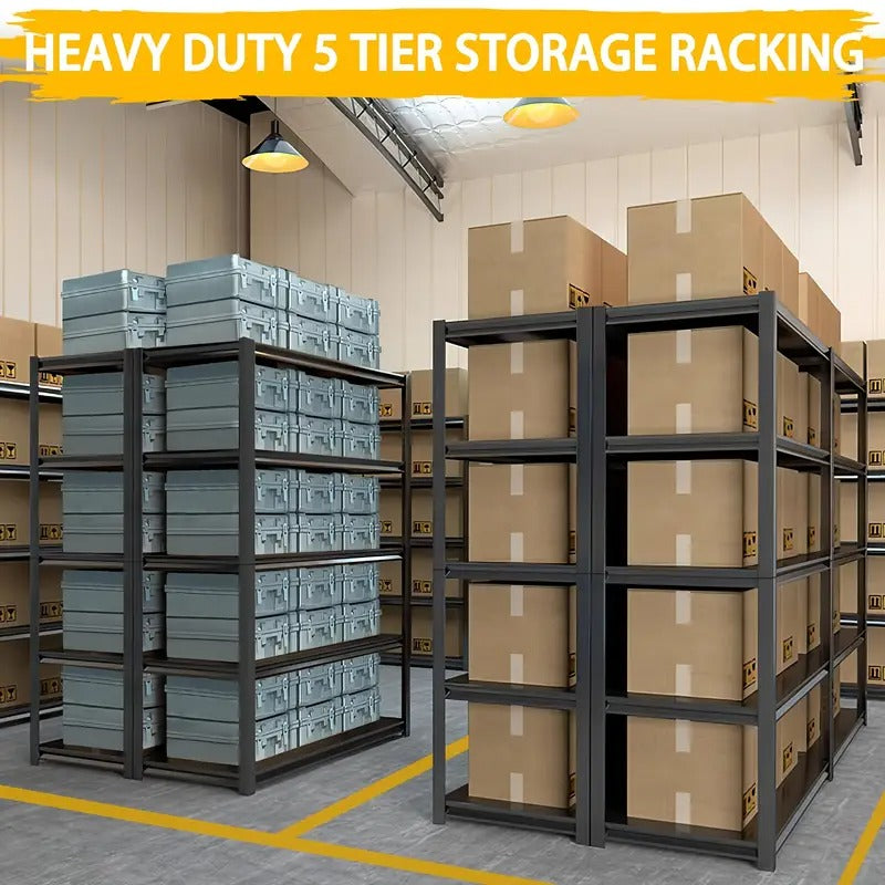 3000 LBS Heavy Duty Garage Shelving with Adjustable Metal Shelves with 5 Tier Storage Shelves Painted Black for Garage Finishing, Space Saving Vertical Shelving Unit, Garage Storage Shelves with Sturdy Construction, Practical Shelves, Utility Shelves