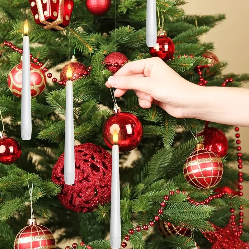 Floating Candles With Wand Remote And Timer Hanging Flameless Flickering Battery Operated Candles, Pack Of 12 (0.51" X 6.7") White Magic Floating Candles