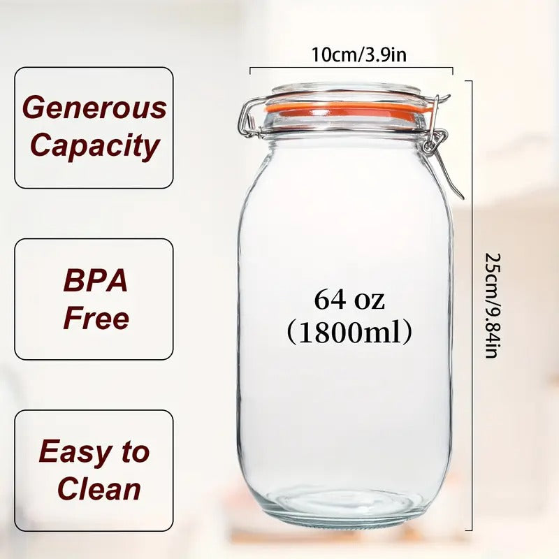 3pcs Half-Gallon Glass Mason Jars with Airtight Lids, 64-Ounce Wide Mouth for Pickling, Canning, and Food Storage – Perfect for Tomatoes, Beans, and Olives – Freezer Safe & Reusable