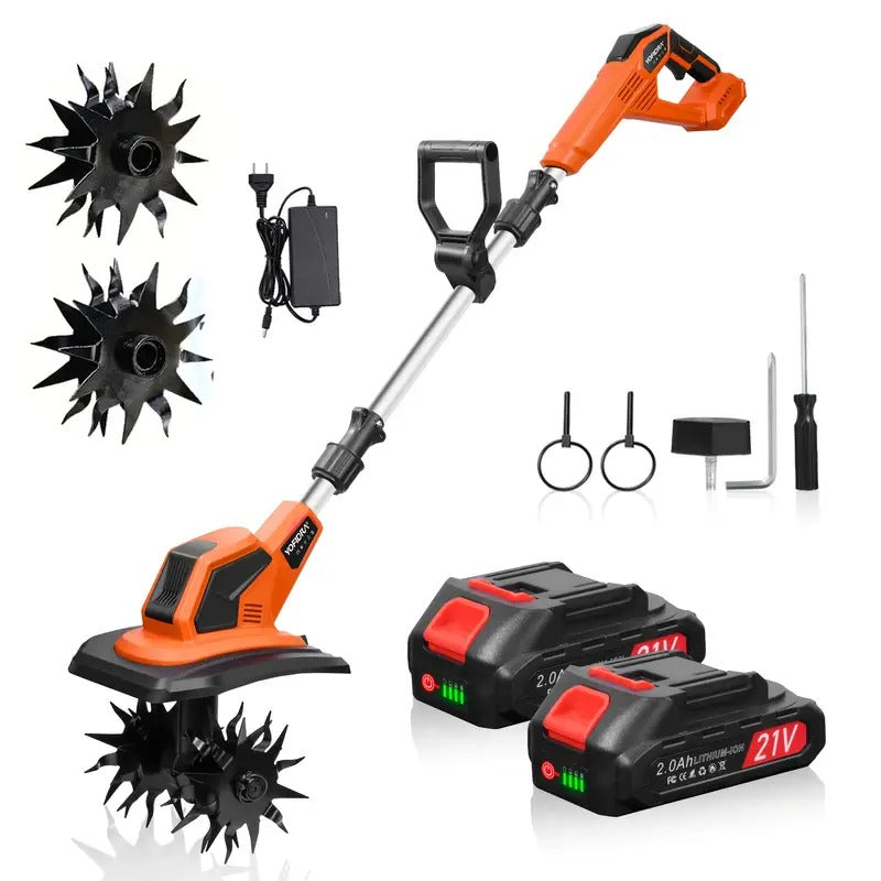 Cordless Electric Tiller, 360 RPM, Cordless Handheld Tiller for Home Use with 2 Batteries, Suitable for Lawn/Gardening/Soil Tilling, Garden Tiller, Lawn Care Equipment, Ergonomic Handle, Durable Construction, Lightweight Design, Sturdy Build