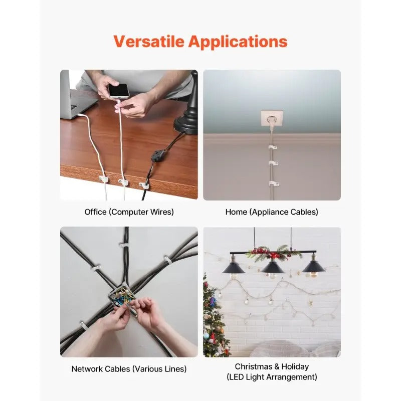 100-Pack Heavy-Duty RType Cable Clips - with Screw Hole for Secure Cable Management - Compatible with Electrical Outlets, Panels, Wiring Systems - Ideal for Home, Office, Industrial Use - Space-Saving Wire Clamps