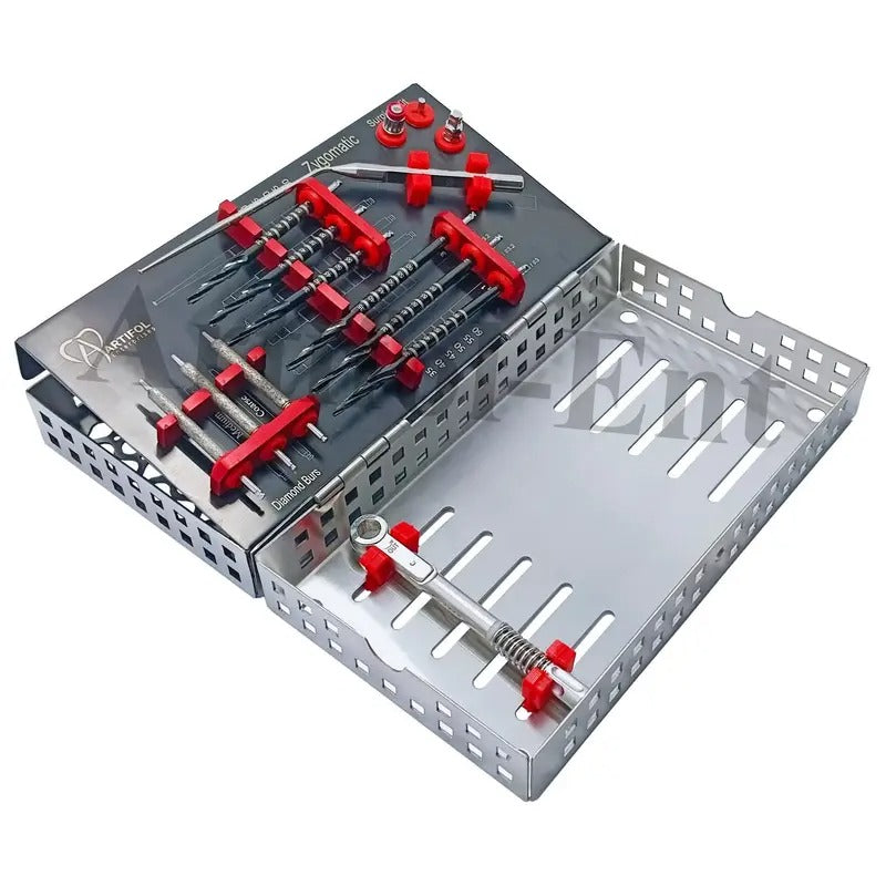 ARTIFOL 14 Pcs Dental Implant Zygomatic kit Black Titanium Coated Step Drills Set for Zygoma with Depth Probe and Ratchet Wrench Strong | Precise | Reliable OS1054