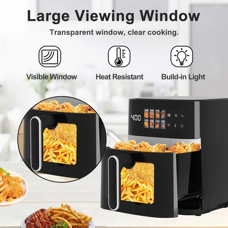 [5-quart 6-in-1 Air Fryer] 6-in-1 Large 5-quart Air Fryer | 8 One-Touch Preset Functions, Smart Cook Program, Rack Basket, Viewing Window, Interior Light