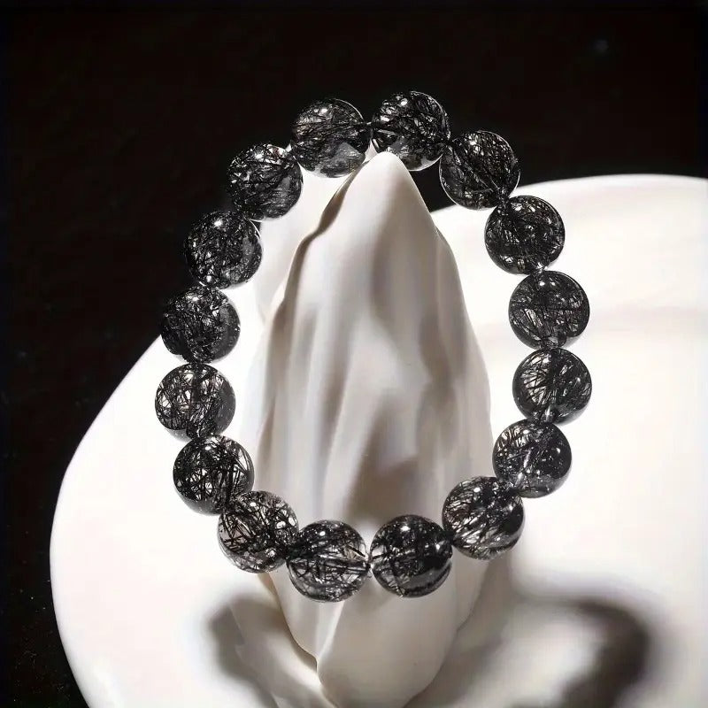 Natural Black Hair Quartz Black Crystal Bracelet Transfer Bead Couple Gift