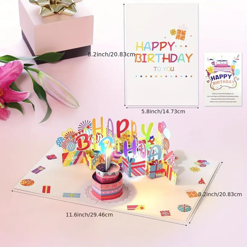 3D Pop Up Birthday Card | Light And Music Happy Birthday Card, Birthday Gift Cards | for Women Men Husband Wife Mom Dad | with Blowable Candle
