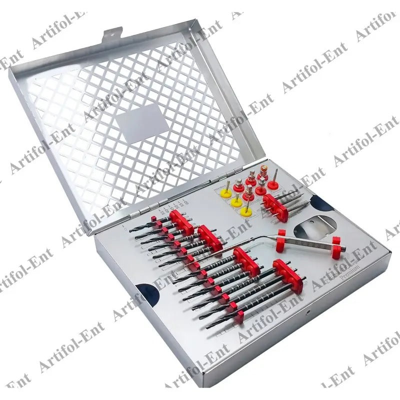 ARTIFOL 26 Pcs Implant Premium Zygomatic Set for Implant Socket Preparation Black Titanium Coated Step Drills with Depth Probe, Motor Mount, Drivers and Ratchet Wrench Zygo Kit ‎