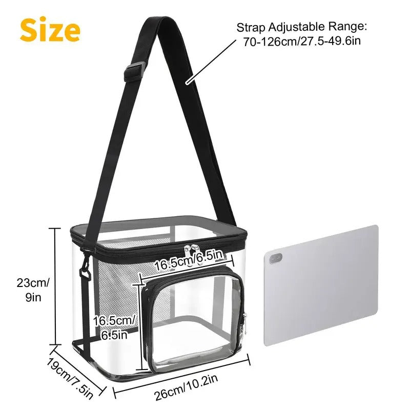 Black Transparent PVC Shoulder Bag, Clear Unisex Messenger Satchel & Crossbody Tote for Men/Women, Waterproof Work/Travel Bag for Swimming Pool, Beach, Office & Outdoor Activities