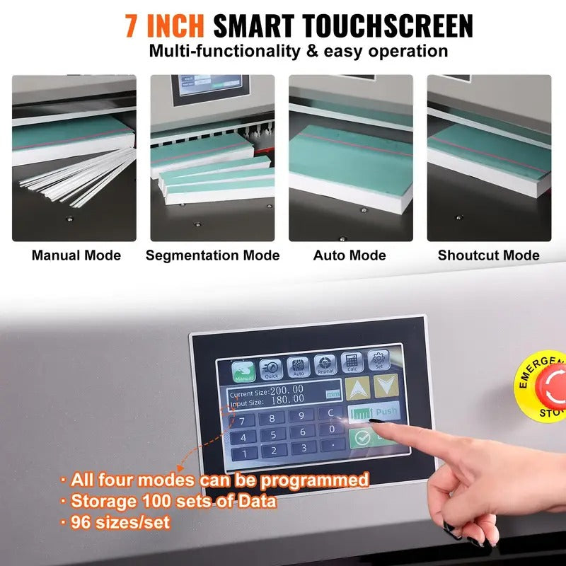 Heavy Duty Electric Hydraulic Paper Cutter, 26" Cutting Width, 3.14" Thickness, 110V with 7" Touchscreen Numerical Control – Durable Metal Construction for Precision Paper Trimming,