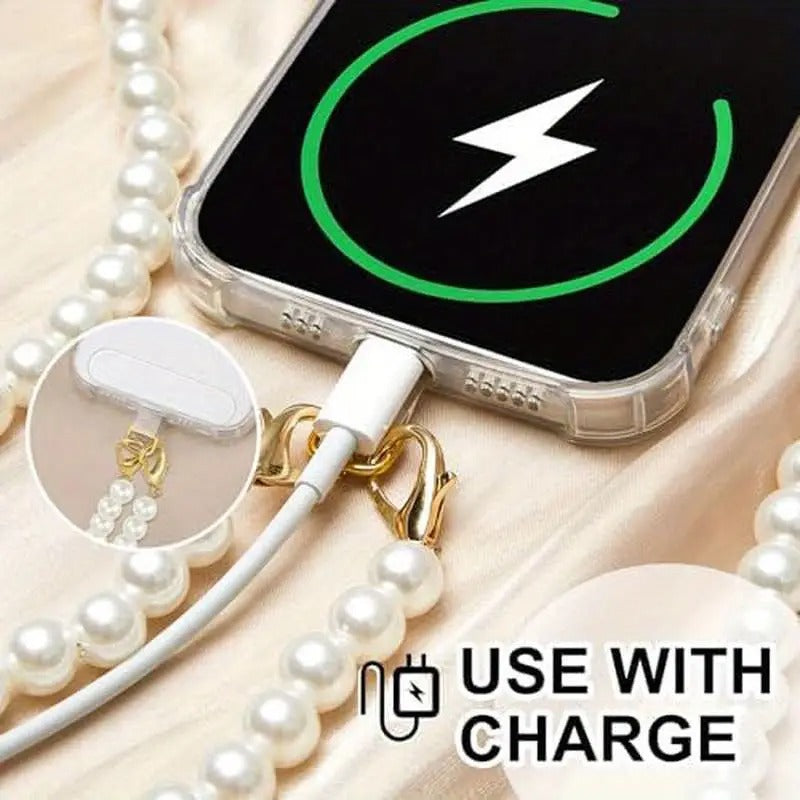 Set of 2 Pearl Beaded Lanyards for Mobile Phones, Designed for Crossbody And Wrist Use, Featuring Tether Tabs Suitable for Various Phone Cases, Bags, And Purses.