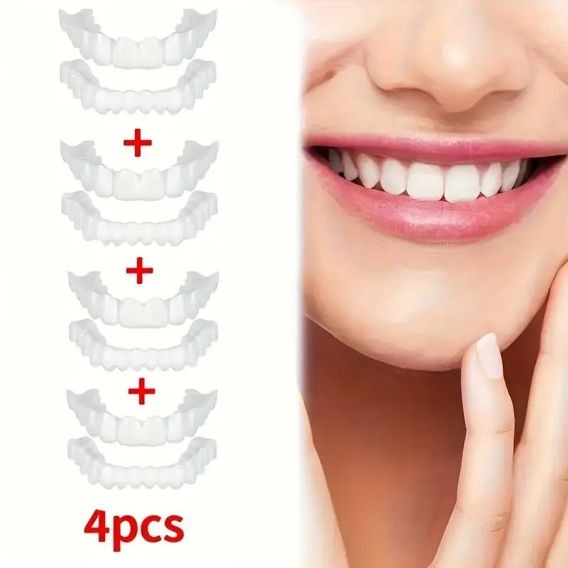 8pcs/4set Comfortflex White Dentures with Veneers - Unisex Upper And Lower Denture Care - Flexible And Comfortable, Lifelike, Dental Solutions, Dental Veneers Snap-On, Dental Veneers, Snap-On Veneers, Veneers, Gifts for Father And Mother