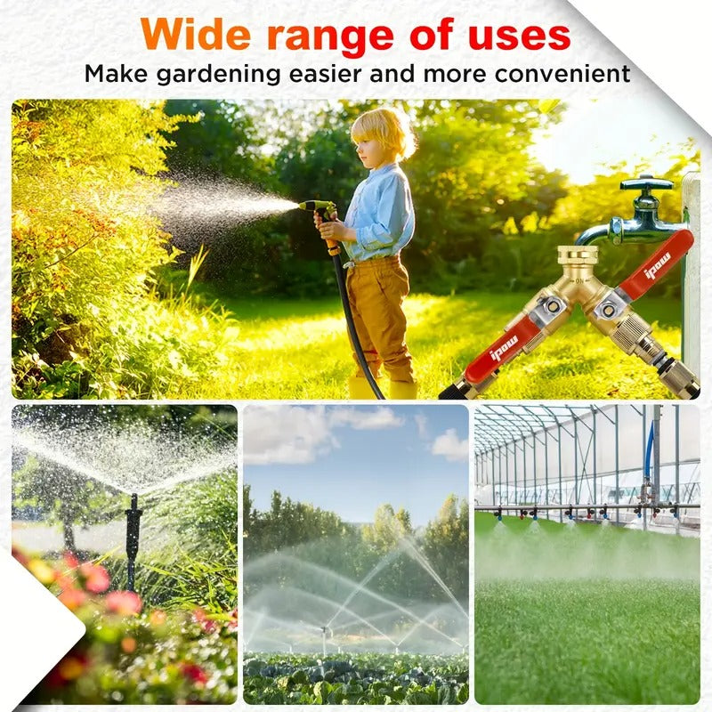 Heavy Duty 2-Way Garden Hose Splitter Valve with Comfort Grip - Brass, High Flow, Includes 6 Rubber Gaskets & Blue Cap for Secure Connection, Ideal for Outdoor Use, Water Hose Splitter