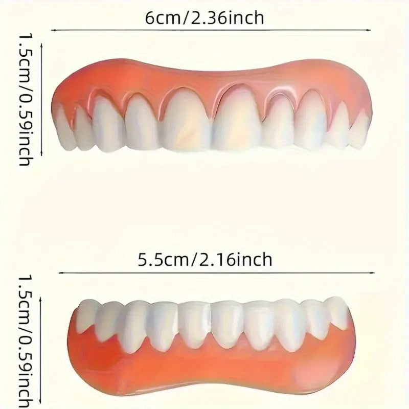 Adjustable Full Denture Set - Comfortable White Veneers for Upper & Lower Teeth, Durable Material, Easy to Use & Maintain, Ideal for Missing Teeth, Elderly, Banquet & Social Gatherings