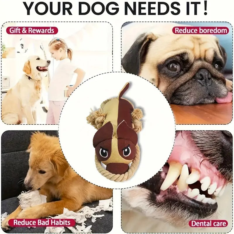 Durable Interactive Dog Toy with Squeaky Sound - Sturdy Anti-Bite Tension Rope, Suitable for Large, Medium, and Small Dogs - Brown and Tan Puppy Model, No Battery Required - Perfect Christmas Gift, Cartoon Dog Design