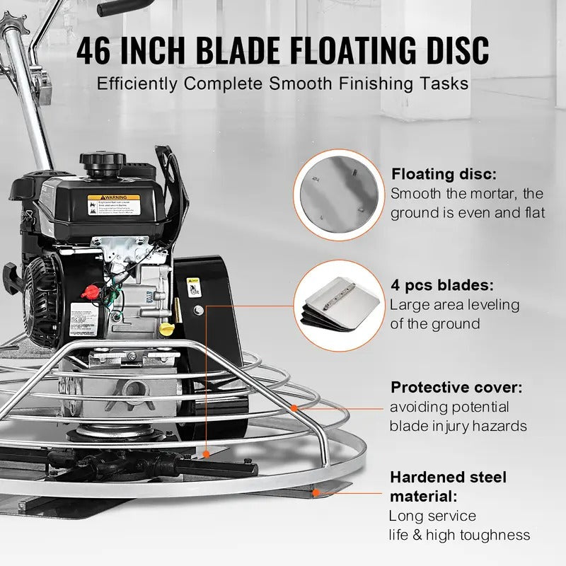 VEVOR Power Walk-Behind Cement Trowel 36 "5.5 HP/46” 14 HP Gas-Powered with Float Pan Blade