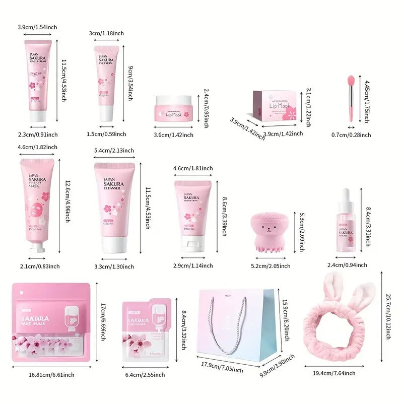 Gentle 10pcs Sakura Skin Care Kit - Day & Night Care for All Skin Types - Moisturizing Cream for Travelling, Holiday Gift