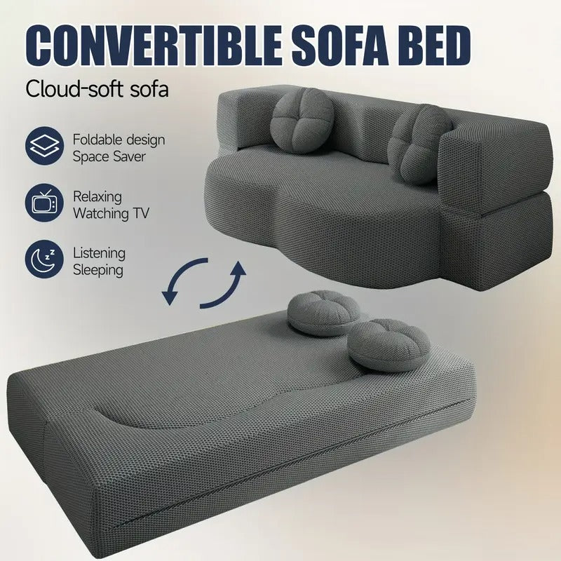 2-in-1 Convertible Folding Floor Sofa Bed with 2 Pillows - 81" Modern Knitted Lounge Couch, Space-Saving Sleeper Sofa Bed for Living Room, Apartment, Office, Guest Room - No Assembly Required, Durable Fabric