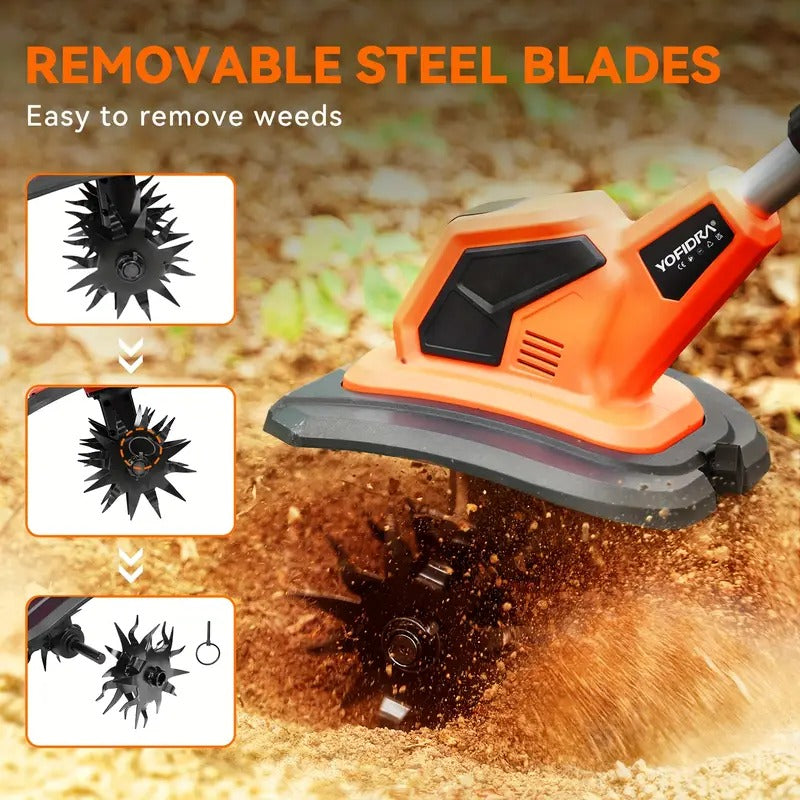 Cordless Electric Tiller, 360 RPM, Cordless Handheld Tiller for Home Use with 2 Batteries, Suitable for Lawn/Gardening/Soil Tilling, Garden Tiller, Lawn Care Equipment, Ergonomic Handle, Durable Construction, Lightweight Design, Sturdy Build