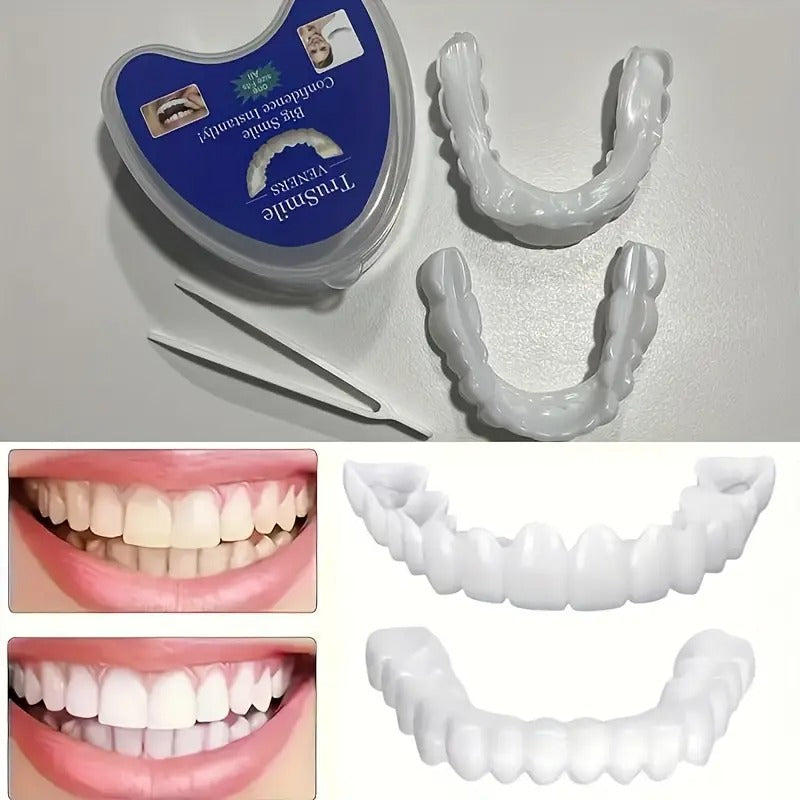 8pcs/4set Comfortflex White Dentures with Veneers - Unisex Upper And Lower Denture Care - Flexible And Comfortable, Lifelike, Dental Solutions, Dental Veneers Snap-On, Dental Veneers, Snap-On Veneers, Veneers, Gifts for Father And Mother